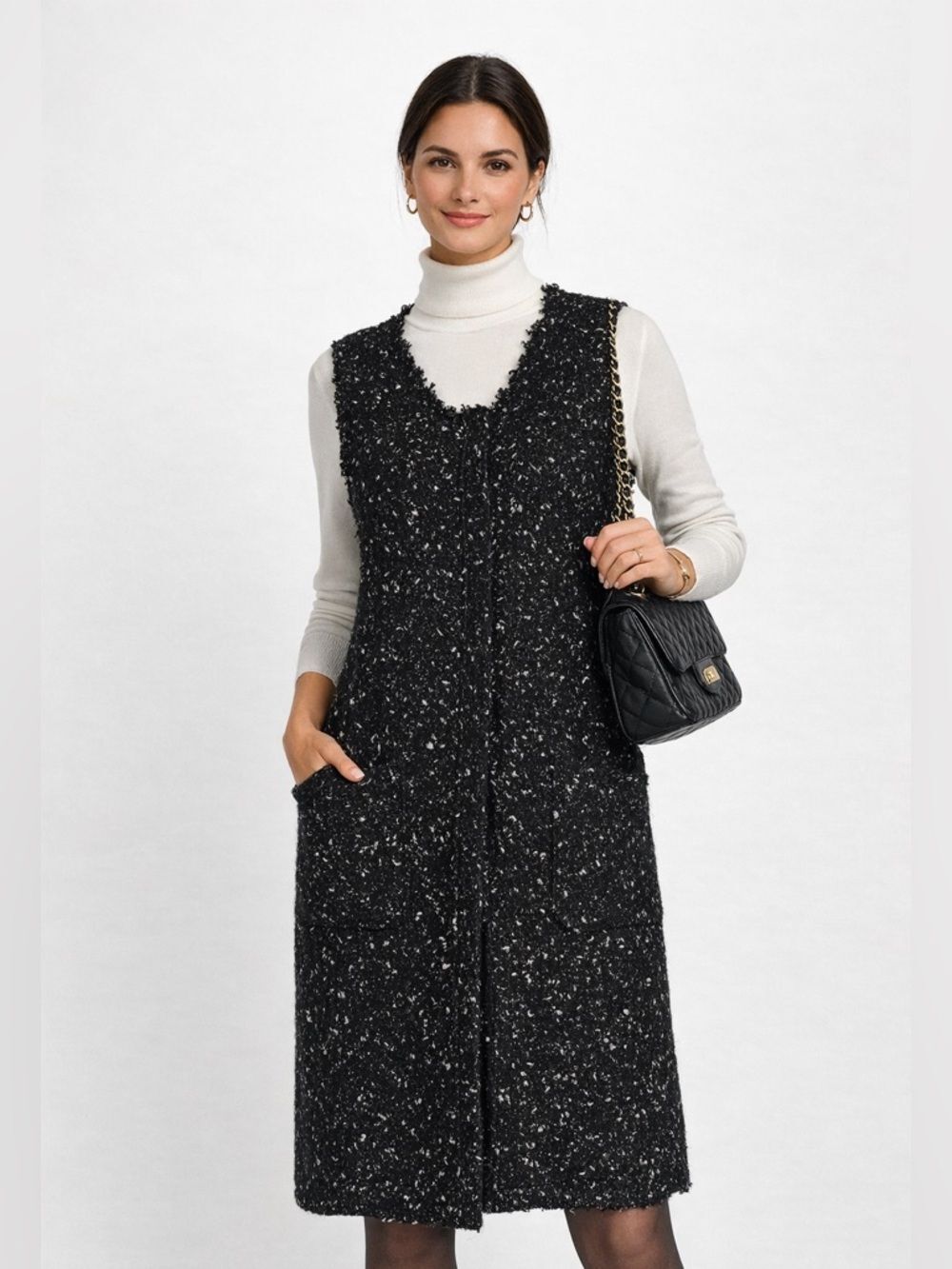 Great Cavalier by St. Paul Black Bouclé Tweed Sleeveless Dress Wool Blend